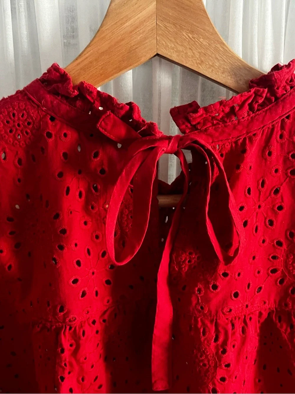 Madewell Red Eyelet Ruffle-Neck Blouse